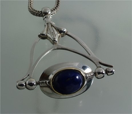 Draaibare zilveren, gouden, lapis lazuli & turkooise hanger 